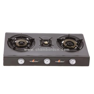 China Hotel Household Tabletop 3 Burner With Brass Gas Cooktop / Cap Panel Powder Coating Body Gas Cooking Stove for sale