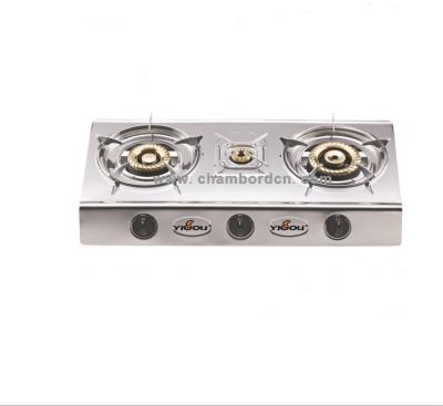 China Cast Iron Home Burner Panel Stainless Steel Gas Stove Hotel Table Burner Brass Cap 3 Burners for sale