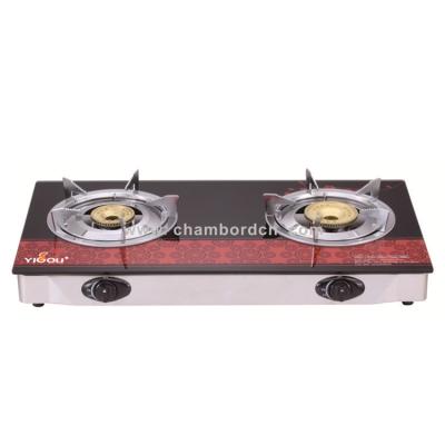 China Hotel Tempered Glass Cast Iron 2 Burner With Brass Burner Stainless Steel Table Gas Cooker Gas Cook Top for sale