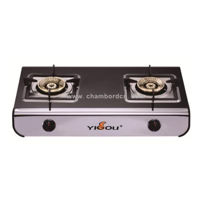 China Hotel Tempered Glass Cast Iron 2 Burner With Brass Burner Stainless Steel Table Gas Cooker Gas Cook Top for sale