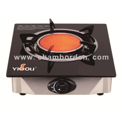 China Hotel Foshan kitchen table gas stove simple infrared tempered glass top and stainless steel body for sale