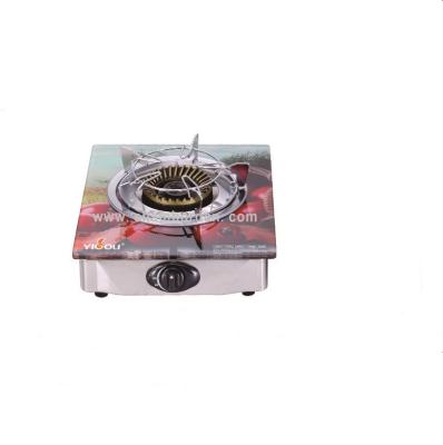 China Hotel Home Table Cast Iron Colored Tempered Glass 1 Burner With Brass Cap Gas Stove for sale