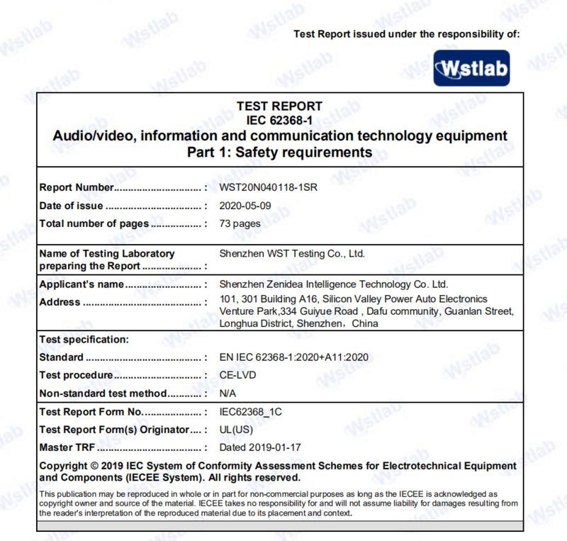 CE - Shenzhen Zenidea Intelligent Technology Co., Ltd.