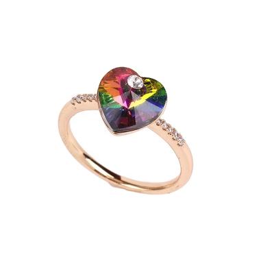 China FACEINS Romantic Wholesale Heart Ring Colorful Crystal Ring Gold Plated Rings Jewelry Women for sale