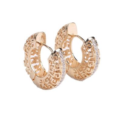 China Wholesale TRENDY Vintage Gold FACEINS Hollow Copper Stud Earrings For Women Huggies Zircon Ear Jewelry 2021 for sale