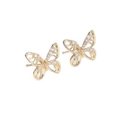 China Trendy Zircon Butterfly FACEINS Women's Gold Earrings Fashion Cooper Small Earrings for sale