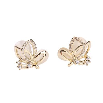 China TRENDY Gold FACEINS Opal Earring Butterfly Zircon Copper Women Earrings Design for sale