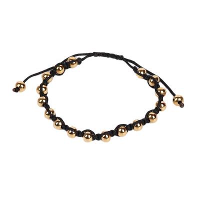 China CLASSIC FACEINS 6MM Gold Stainless Steel Bead Bangle Black Braided Handmade Adjustable Bangle Bracelet for sale