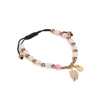 China Wholesale CLASSIC Stainless Steel Gold FACEINS Charm Beaded Bracelet Adjustable Glass Bead Bracelet Leaf Couple Gift Bracelet for sale