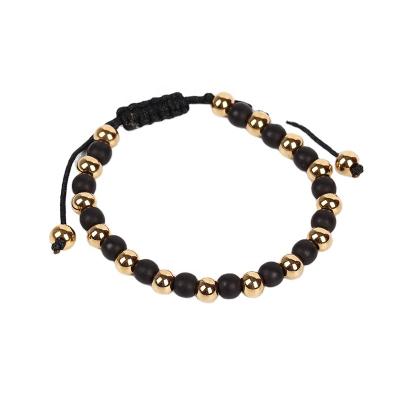 China FACEINS 6MM Gold Stainless Steel Bead Bracelet CLASSIC Black Frosted Handmade Adjustable Bead Bangle Bracelet for sale