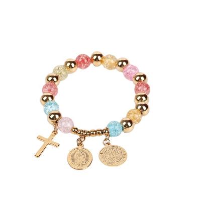 China FACEINS Charm CLASSIC Cross Dangle Bracelets Women Crystal Bead Bracelet Gold Stainless Steel Bead Bracelet for sale