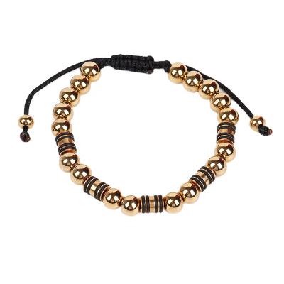 China Classic Yoga Bracelet FACEINS 8MM Stainless Steel Bracelets Women Gold CLASSIC Beaded Adjustable Bracelet for sale