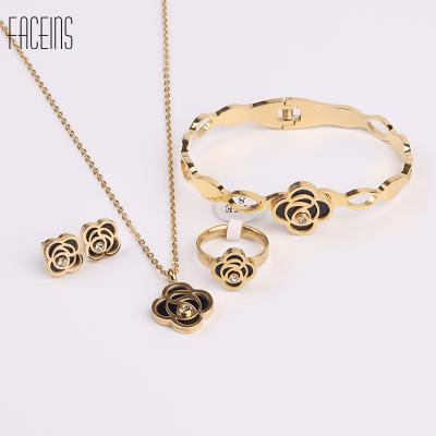 China FACEINS TRENDY Fashion 18K Gold Plated Stainless Steel Jewelry Set For Party Women Flower Bridal Jewelry Sets for sale