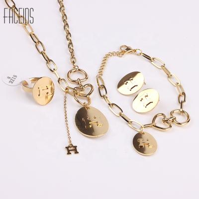 China FACEINS Hyperbole Trendy 18K Gold Plated Stainless Steel Jewelry Set Letter Hip Hop Jewelry Set for sale