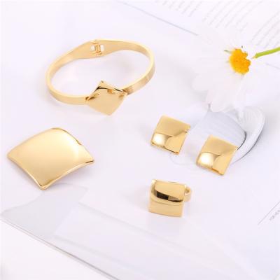 China Hyperbola FACEINS Jewelry Set Gold Stainless Steel Geometric Jewelry 4Pcs Set High Quality Hip Hop Jewelry Set for sale