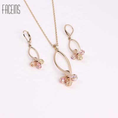 China TRENDY FACEINS Fashion Copper Jewelry Set Zircon Necklace Earring Set Gold Jewelry Set For Diary for sale