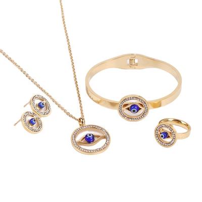 China TRENDY FACEINS 18K Gold Plated Stainless Steel Jewelry Set Women Eye Round Jewelry Set Rhinestone Jewelry Set for sale