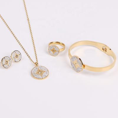 China FASHIONABLE FACEINS 4Pcs Crystal Jewelry Set Women Stainless Steel Jewelry Set Fashionable Gold Jewelry Set for sale