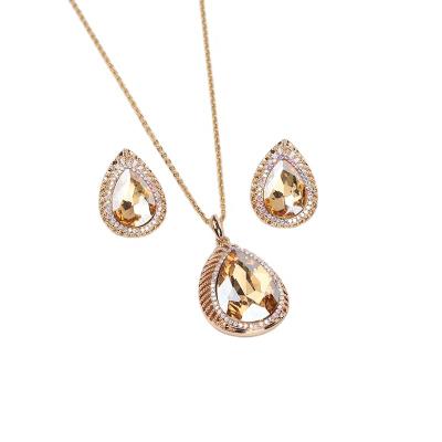 China FACEINS Large Vintage Water Drop Stud Earrings Necklace Set Vintage Crystal Jewelry Set Women Gold Jewelry Set for sale