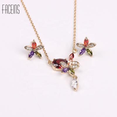 China Wholesale FACEINS TRENDY Fashion Women Jewelry Set Color Zircon Earrings Necklace Set Flower Jewelry Set Bridal Jewelry Accessories for sale