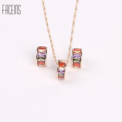 China FASHIONABLE FACEINS Women Jewelry Set Colorful Zircon Earrings Necklace Set Copper Jewelry Set For Party And Daily for sale