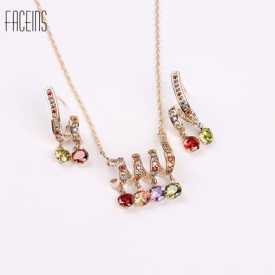 China FACEINS Trendy Wholesale Fashion Colorful Zircon Earrings Necklace Set Bridal And Party Jewelry Set Women Copper Jewelry Sets for sale