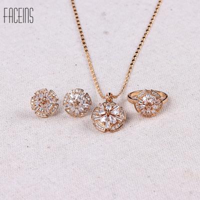 China FACEINS Fashion Zircon Ring Earring Necklace Set Bridal Jewelry Set Copper Alloy Jewelry For Women for sale