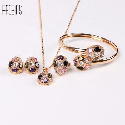 China FASHIONABLE FACEINGS Shape Colorful Zircon Water Drop Jewelry Set Copper Alloy Wedding Jewelry Set Women for sale