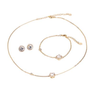 China FASHIONABLE FACEINS Round Zircon Jewelry Set Korean Fashion Jewelry Set Women Gold Clavicle Chain Jewelry Set for sale