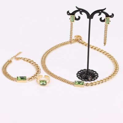 China Hiphop Bracelet Necklace Jewelry Set Gold Stainless Steel Jewelry Set FACEINS Crystal Jewelry Set Chain Earring for sale