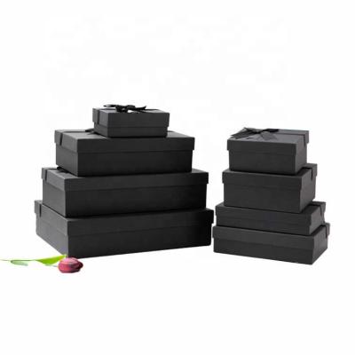 China Wholesale Recyclable Heaven And Earth Cover Gift Box Black Gift Packaging Box With Bow for sale