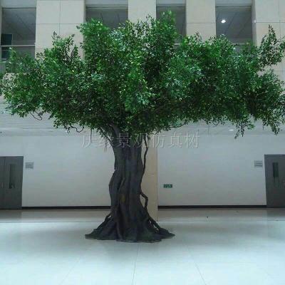 China Minimalist High End Fiberglass Trunk Green Leaves Customized Large Artificial Banyan Tree for sale