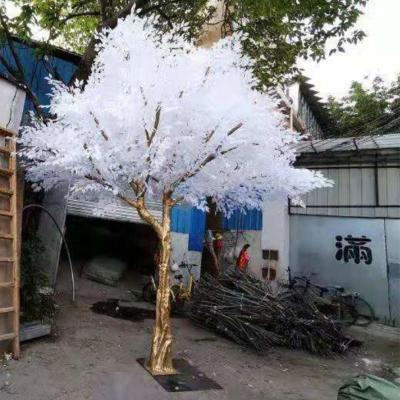 China High End Golden Flower Fiberglass Colored White Trunk Leaves Artificial Wedding Tree for sale