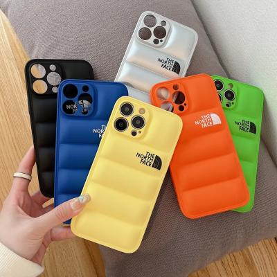 China Brand Logo Puffer Case Soft Touch Shockproof Stripper Down Jacket Tpu Phone Case Cover For Iphone 14 13 12 11 pro max for sale