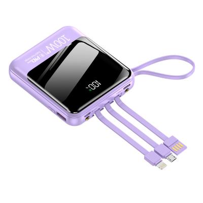 China Easy Carry Factory Wholesale Cheap Models Portable Fast Charging MI Powerbank 10000mah Battery Power Bank Built In 4 Cables for sale