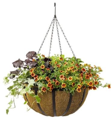 China Hanging Coconut Fiber Basket Planter Metal with Coconut Coir Coating Wire Plant Holder with Garden Decorations for Porch Pots Hanger Garden Deco for sale