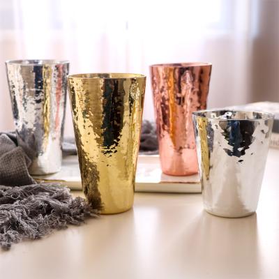 China Eco-Friendly Newcomers In Stock Heat Resistance Custom Electroplate Gloss Effect Colors Hammered Copper Glass Tumbler Set For Wholesale for sale