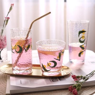 China 5 Style Eco-friendly Tumbler Fixed Cheap Price Heat Resistance Hammered Decorative Painted Pattern Design Custom All-Purpose Glasssware for sale