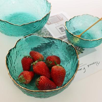 China Hot Selling Discount Price Viable Newcomers In Stock Hand Made Heat Resistance Fruit Salad Bowl Dish Food Storage With Gold Rim for sale