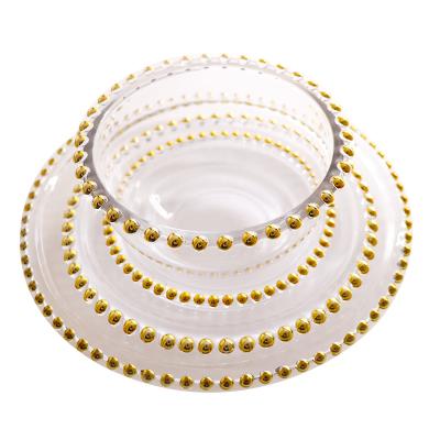 China Simple Gold Household Steak Pearl Edge Fashion Clear Glass Dish Bowl Eco-friendly for sale