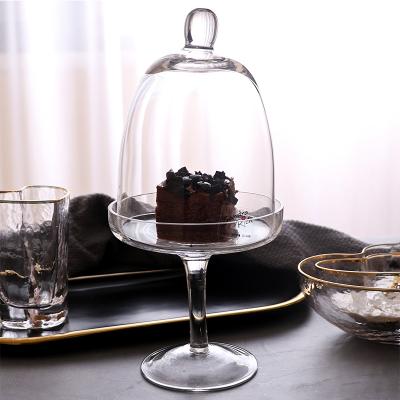 China Small MOQ viable classic kitchenware cake desserts stand with dome cover custom spary colors and decals design hand made soda lie glass for sale