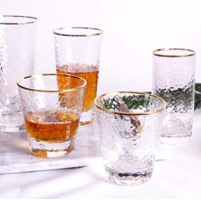 China New Arrivals Multisize Pattern Heat Resistance Borosilicate Hammered Multipurpose Beverage Glass Eco-friendly With Painted Gold Rim In Stock for sale