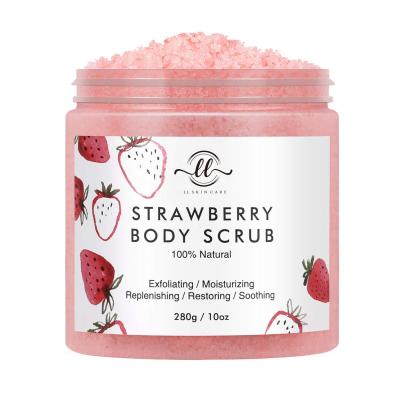 China Exfoliator Sead Salt Natural Exfoliator 280g Organic Dead Sweet Strawberry Exfoliating Body Scrub for sale