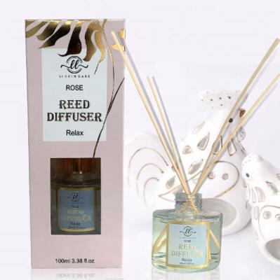 China 100ml Wholesale Home Rose Reed Diffuser Gift Set in Color Box Home Perfume Bottle for Reed Diffuser for sale