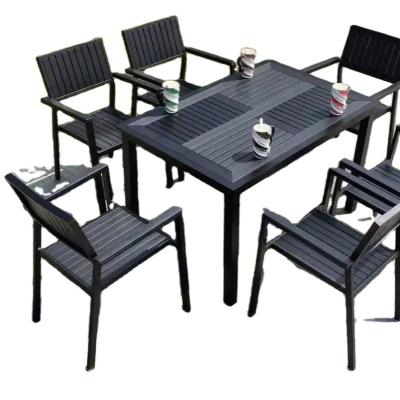 China Modern All Weather Recycle Wood Plastic Outdoor Table And Bench WPC Outdoor Public Picnic Table for sale