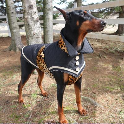 China Custom Viable Pet Manufacturer Qiqu OEM High Fashion Apparel Clothes Dog Coat Jacket In Black MASAI Leopard 2021 Outfits Jumpsuits for sale