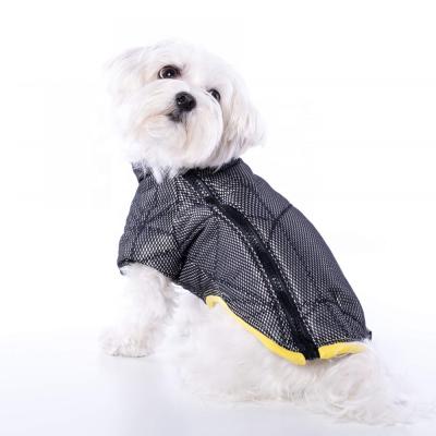 China Qiqu Pet Shop Viable Manufacturer Supplies Custom Warm Winter Clothing Designer Clothes Black Dog Silver Padded Jacket for sale