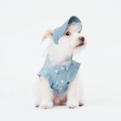 China OEM Viable Custom Made Casual Chic Striped Lattice Manufacturer Pet Qiqu Blue Lace Up Short Shirt for Small Teddy Corgi Puppy Dogs for sale