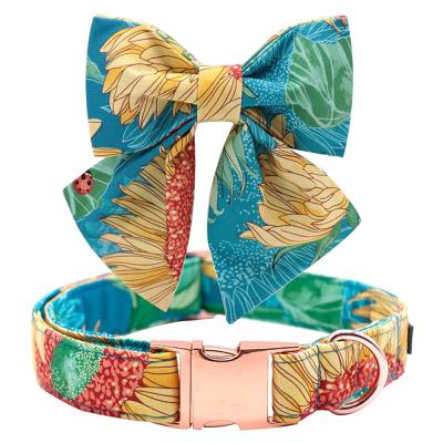 China Dogs Spring Flory Print Dog Collar Puppy Collar With Bowtie Adjustable Dog Collar Pet Gift for sale