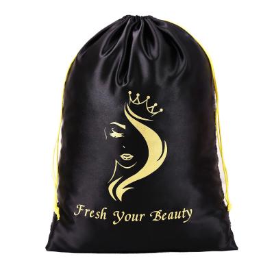 China For wrapping jewelry logo 18*30cm rainbow color satin customized bag for wigs for sale